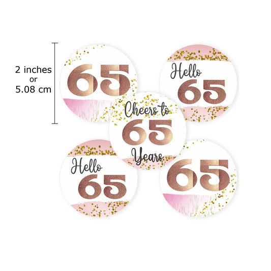 65th Birthday Stickers - Rose Gold & Pink Celebration Labels