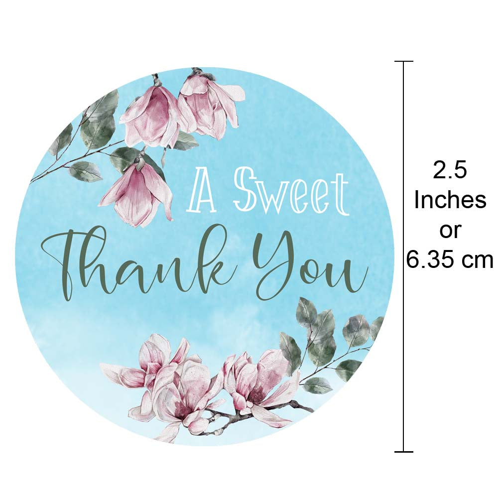 Floral Magnolia Thank You Stickers – Blue