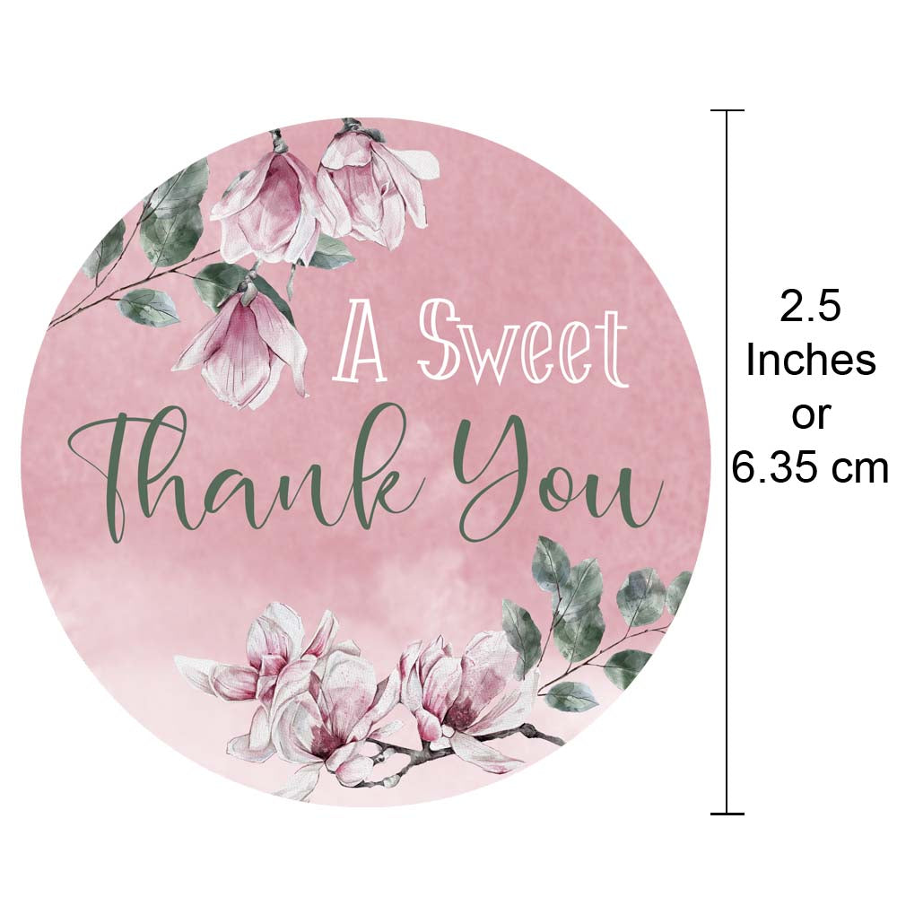 Ivory magnolia thank you sticker displayed at 2.5 inches, set of 24 or 36, ideal for weddings and baptisms