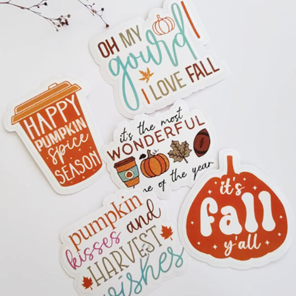 Fall Vinyl Stickers by Adore By Nat – 5-Pack Autumn Waterproof Stickers for Laptops, Water Bottles, Planners, Scrapbooks – Pumpkin Spice & Harvest Designs Seasonal Stickers