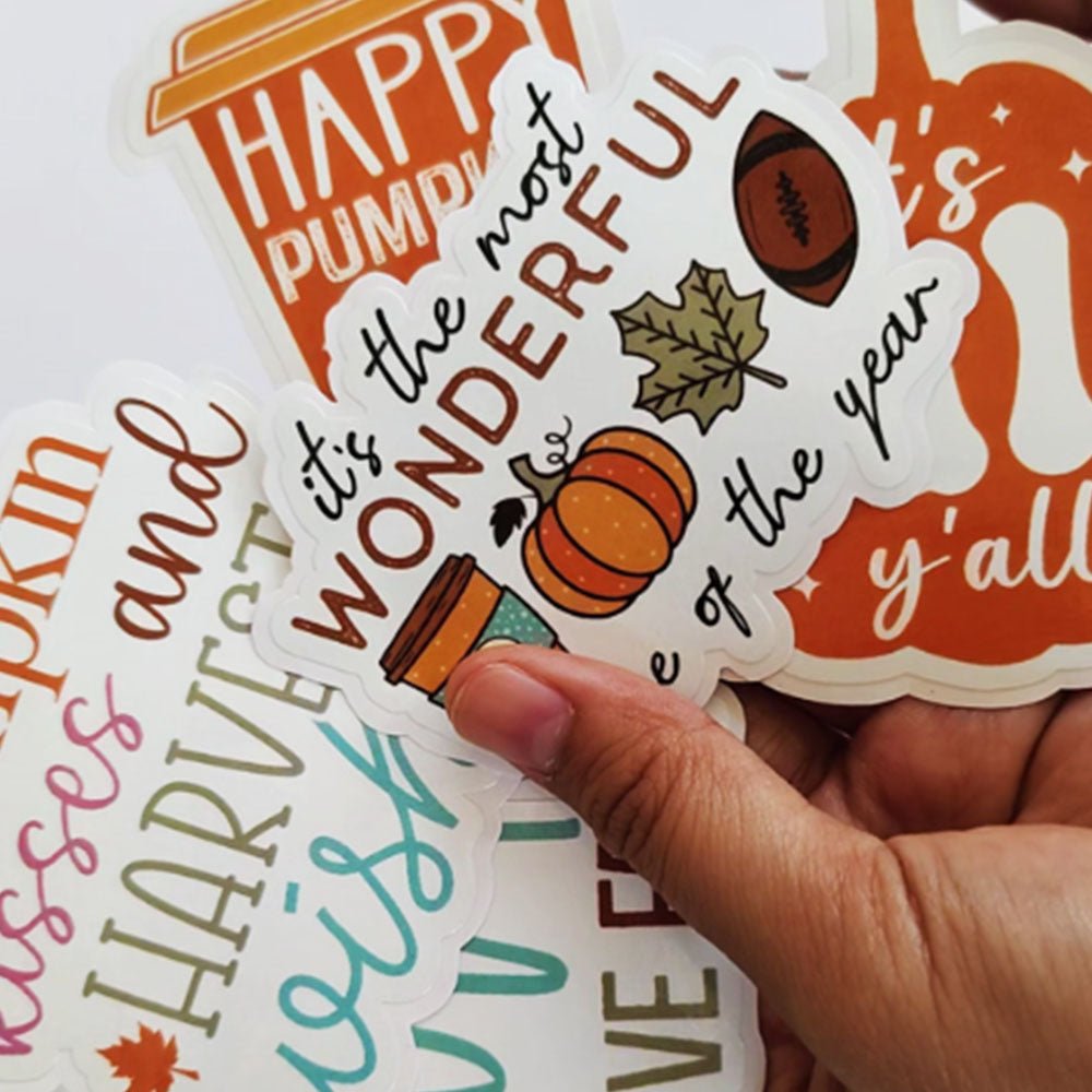 Fall Vinyl Stickers by Adore By Nat – 5-Pack Autumn Waterproof Stickers for Laptops, Water Bottles, Planners, Scrapbooks – Pumpkin Spice & Harvest Designs Seasonal Stickers