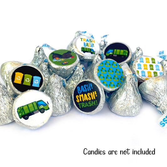 Garbage Truck Trash Bash Sticker Labels for Hershey's Kisses Chocolates