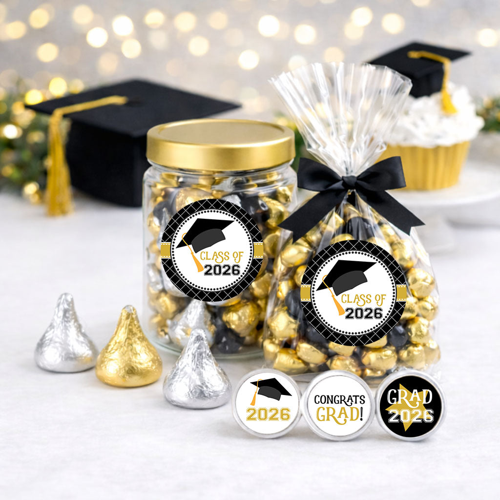 class of 2026 mini candy stickers for graduation dessert table and party favors