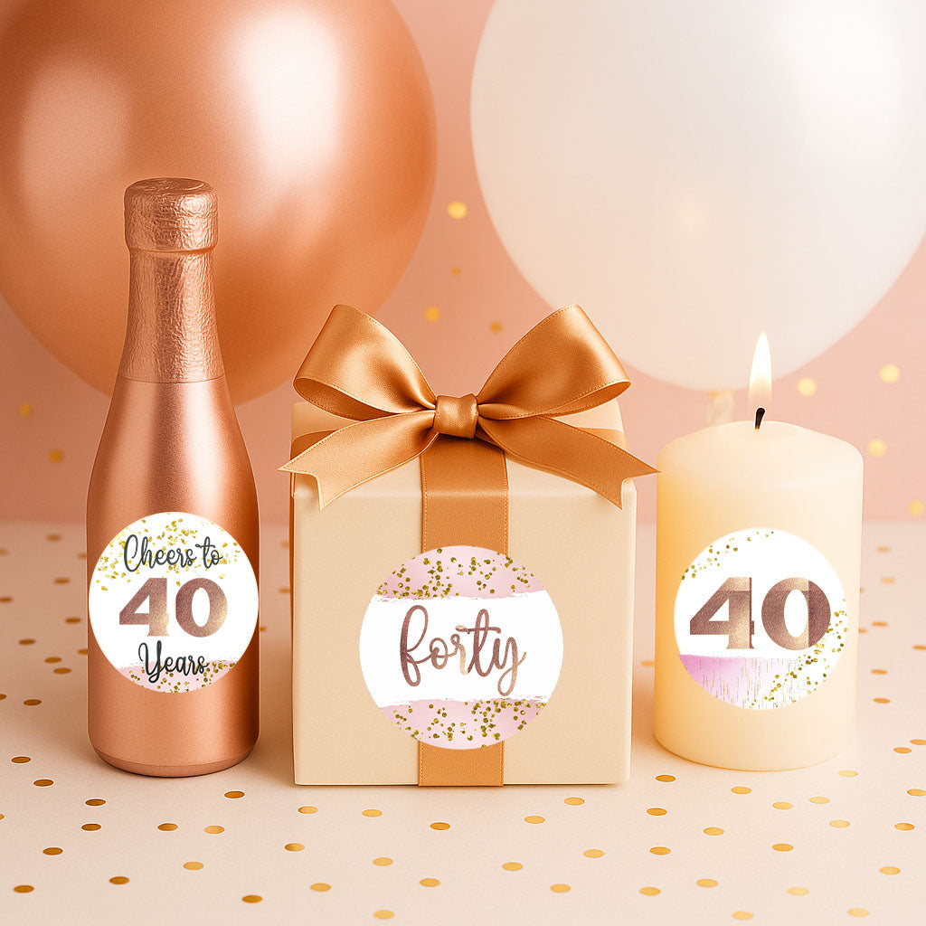 Rose Gold and Blush Pink Milestone Birthday Party Favor Stickers