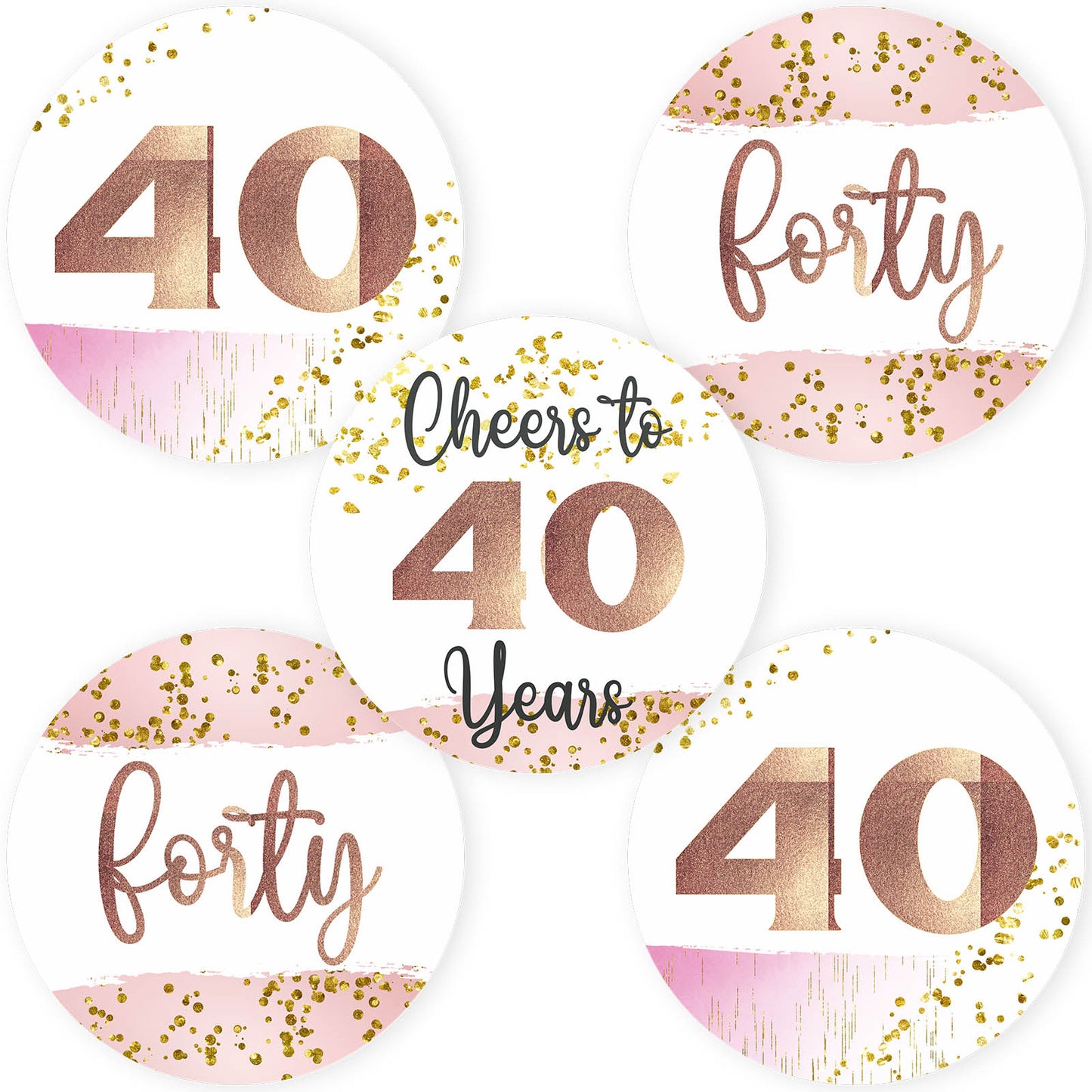 40th Birthday Rose Gold Stickers – Round Labels (2 Inch) – Set of 30