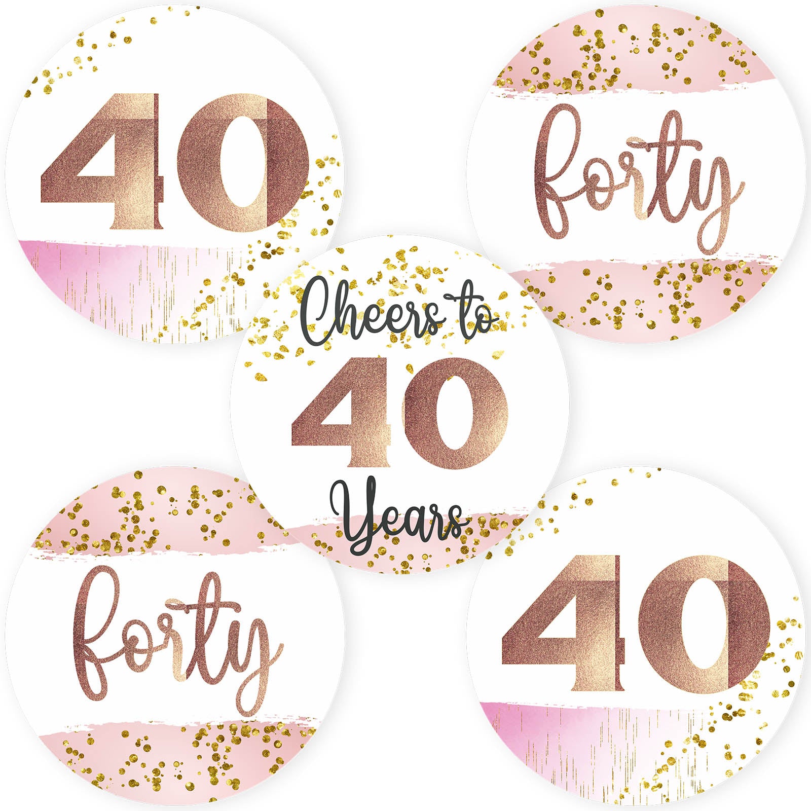 40th Birthday Rose Gold Stickers – Round Labels (2 Inch) – Set of 30