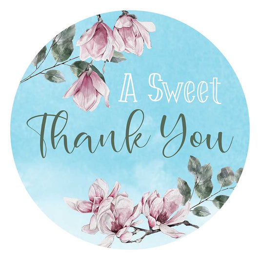 Floral Magnolia Thank You Stickers – Blue