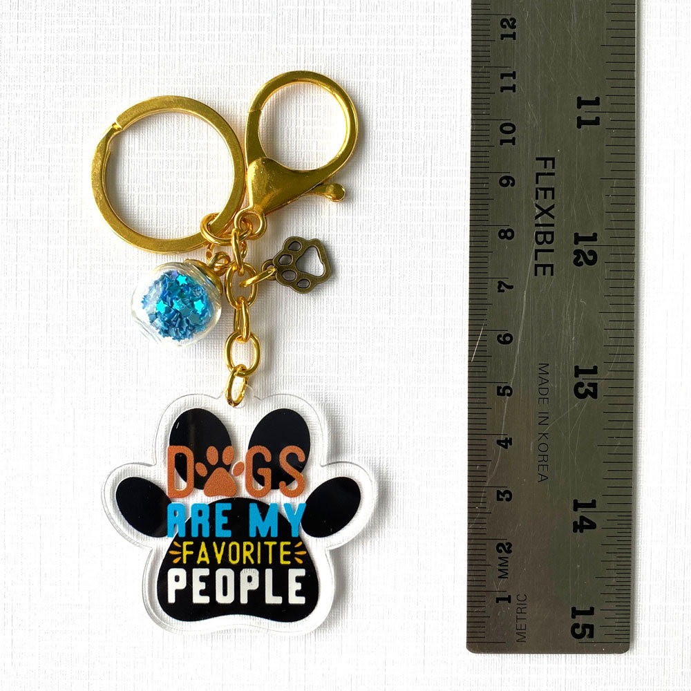Dogs Are My Favorite People Keychain with Paw Print and Gold Clasp
