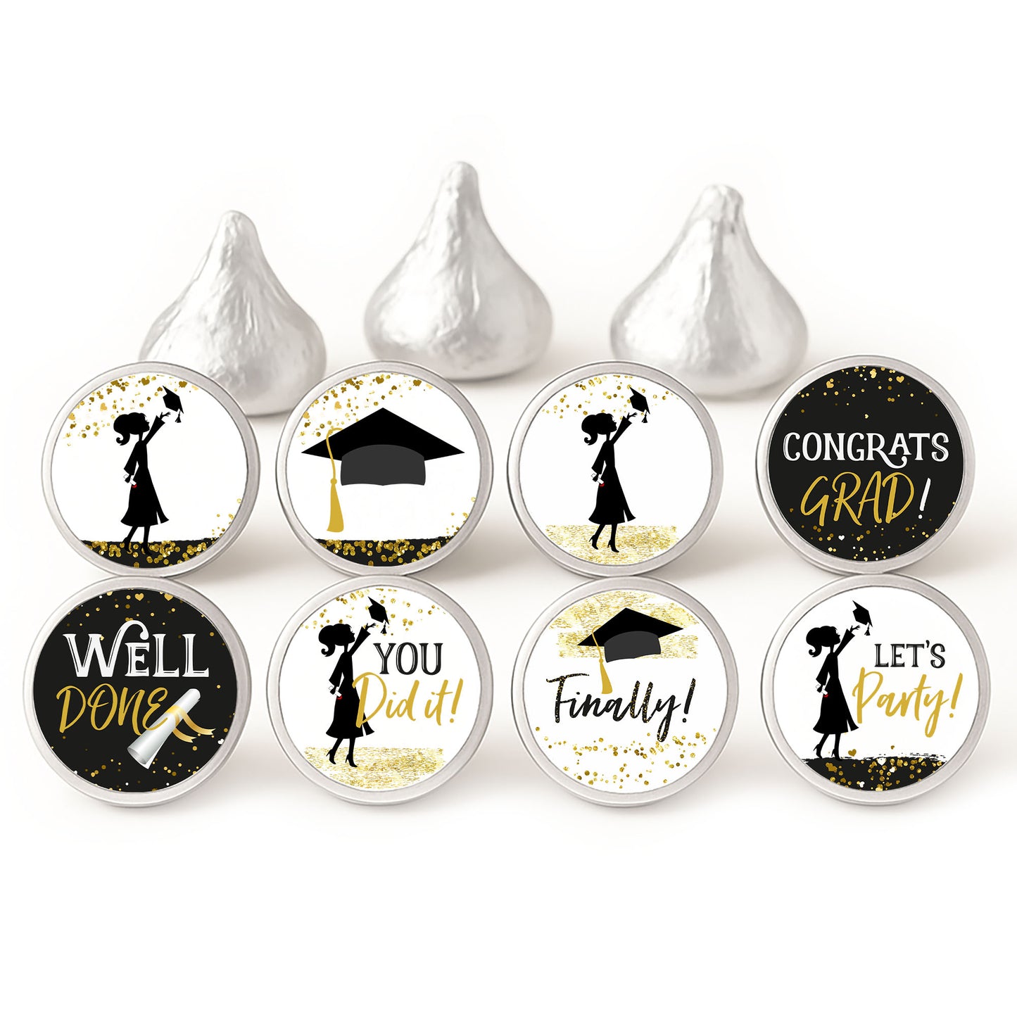 black gold girl graduation candy stickers for hershey kisses chocolates