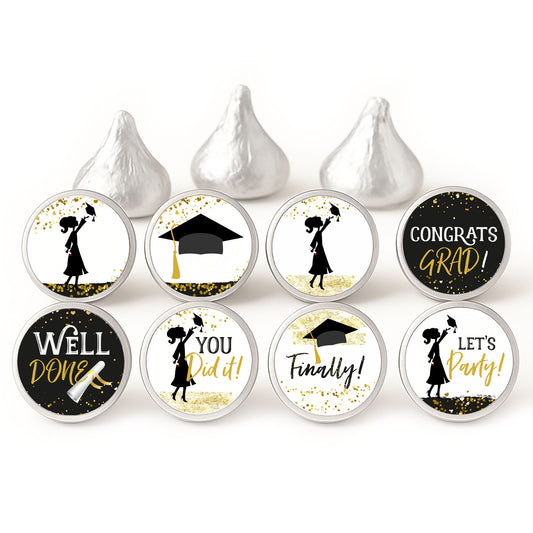 black gold girl graduation candy stickers for hershey kisses chocolates