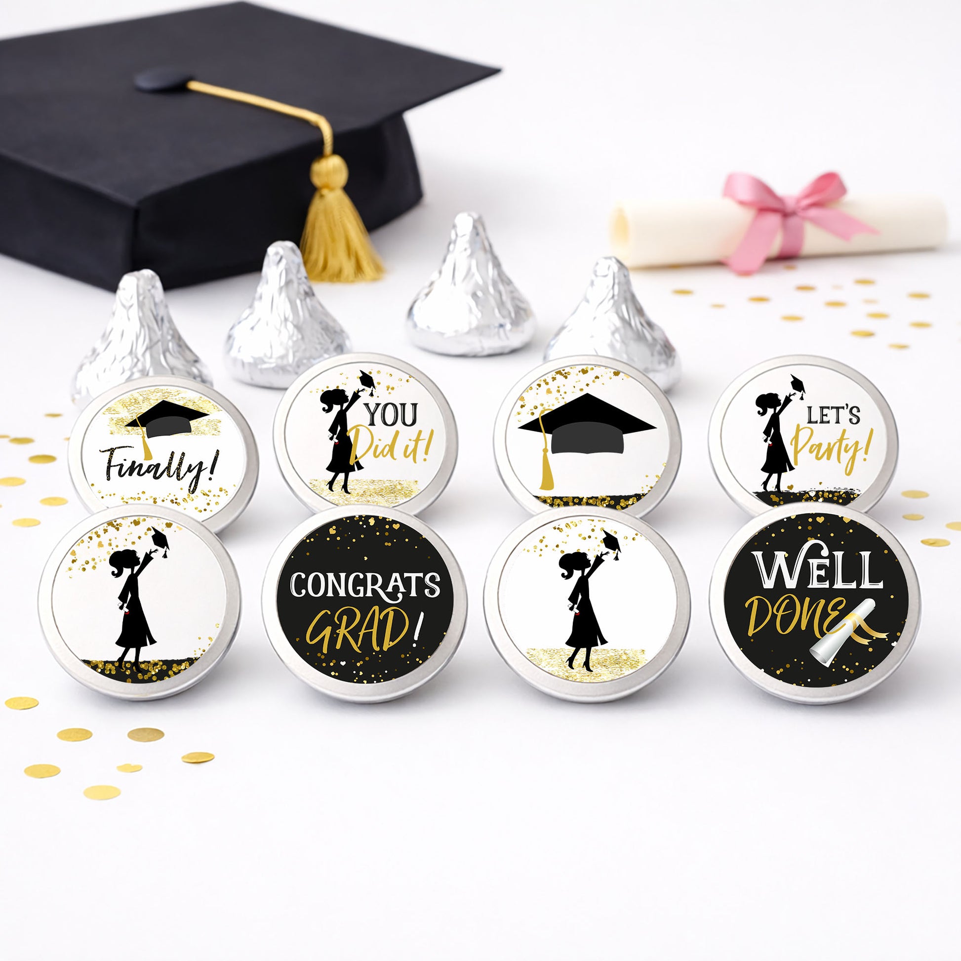 black gold graduation candy stickers for graduation party favors