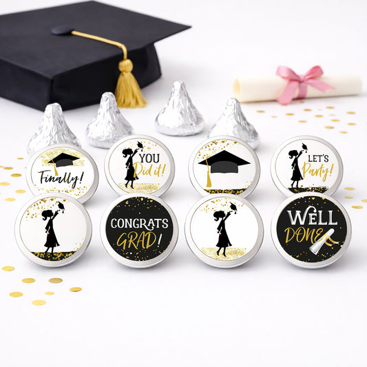 black gold graduation candy stickers for graduation party favors