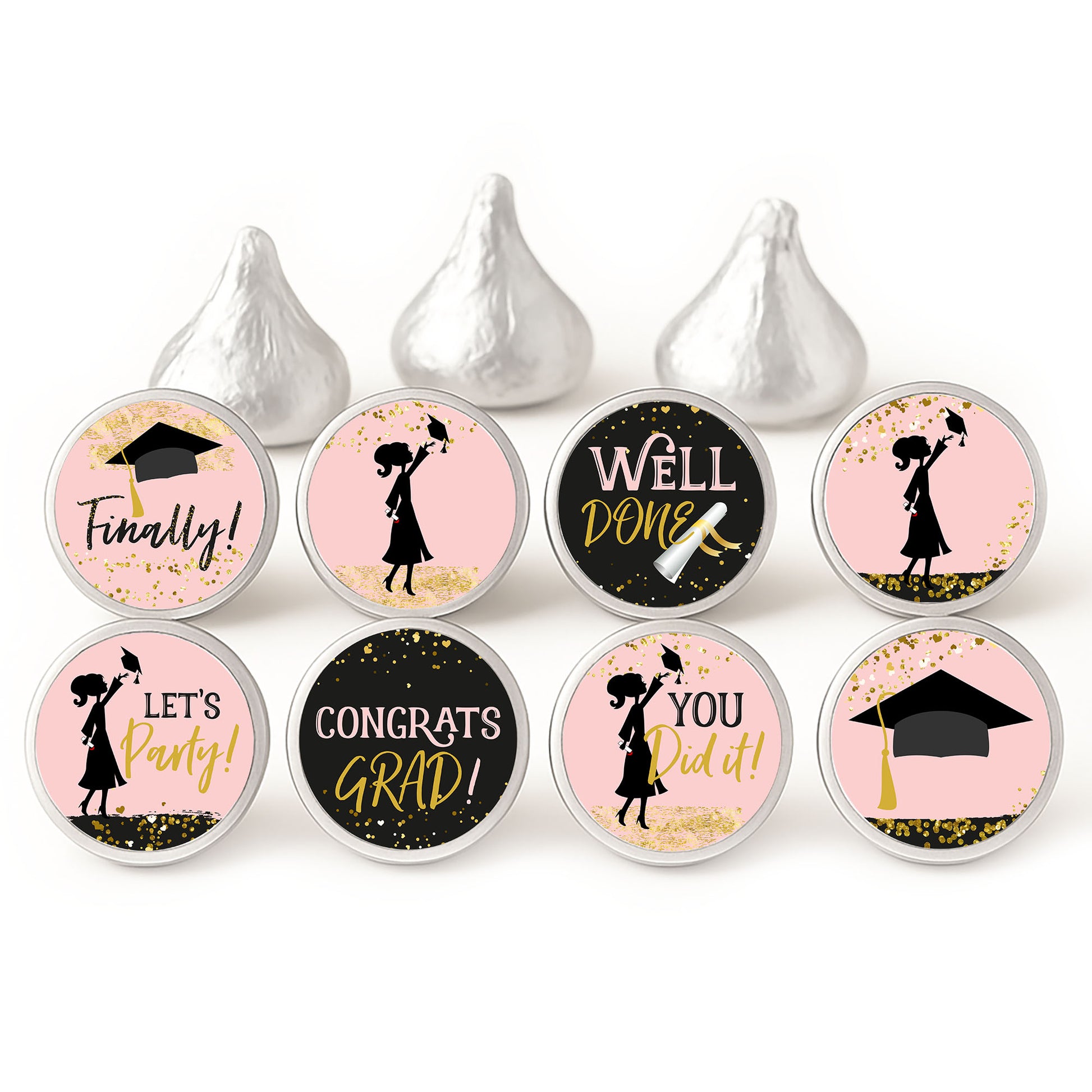 pink black and gold girl graduation candy labels for hershey kisses chocolates