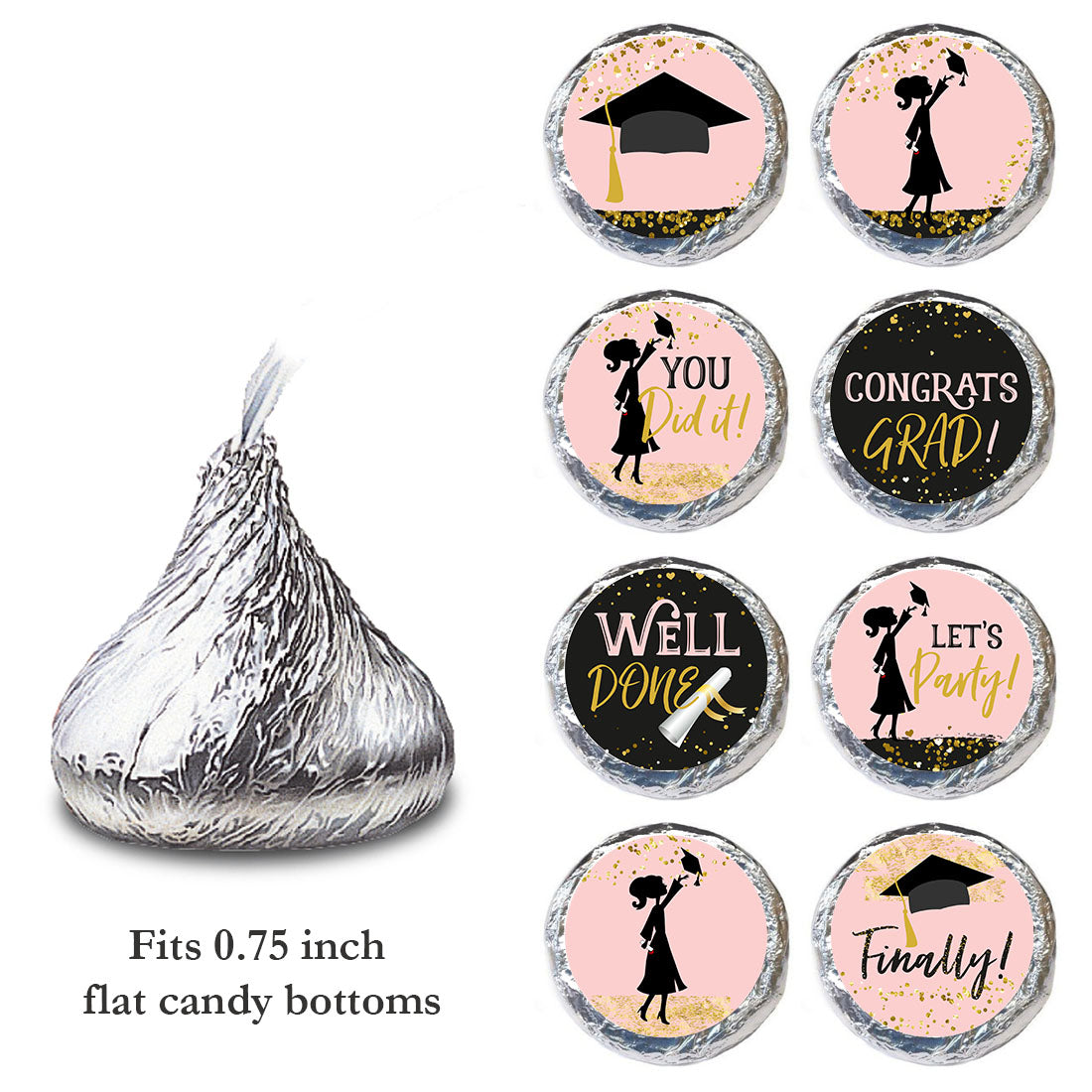 0.75 inch girl graduation candy label size reference for hershey kisses chocolates
