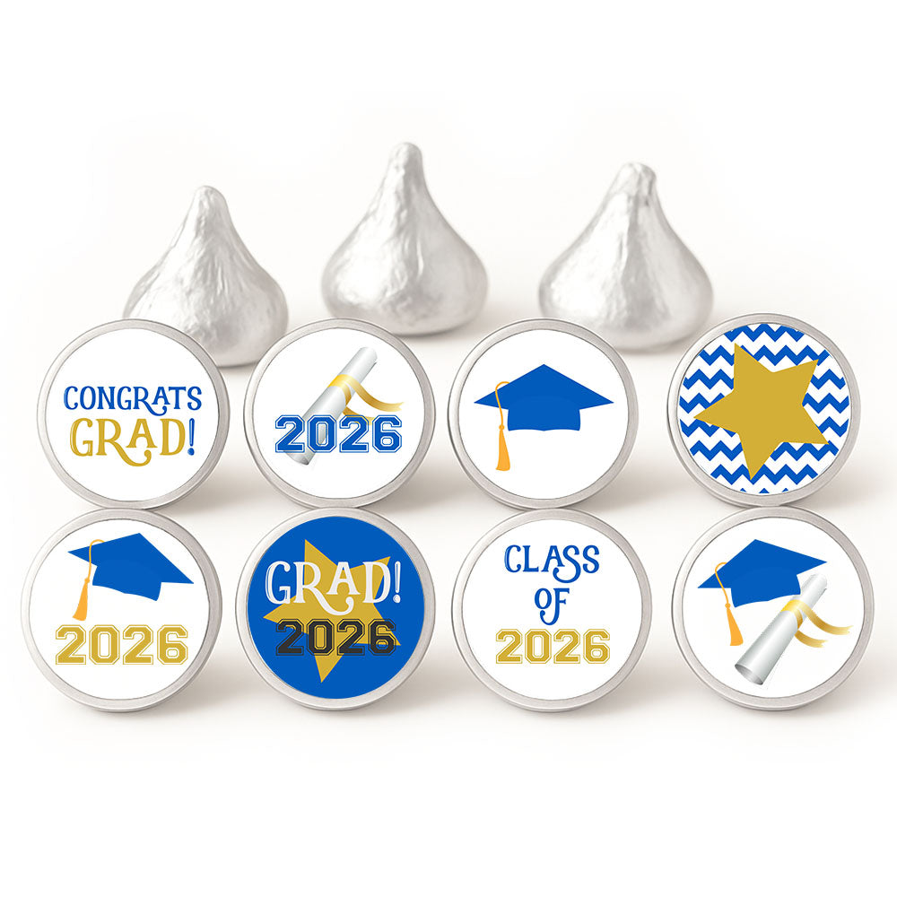 blue graduation class of 2026 candy stickers for hershey kisses chocolates