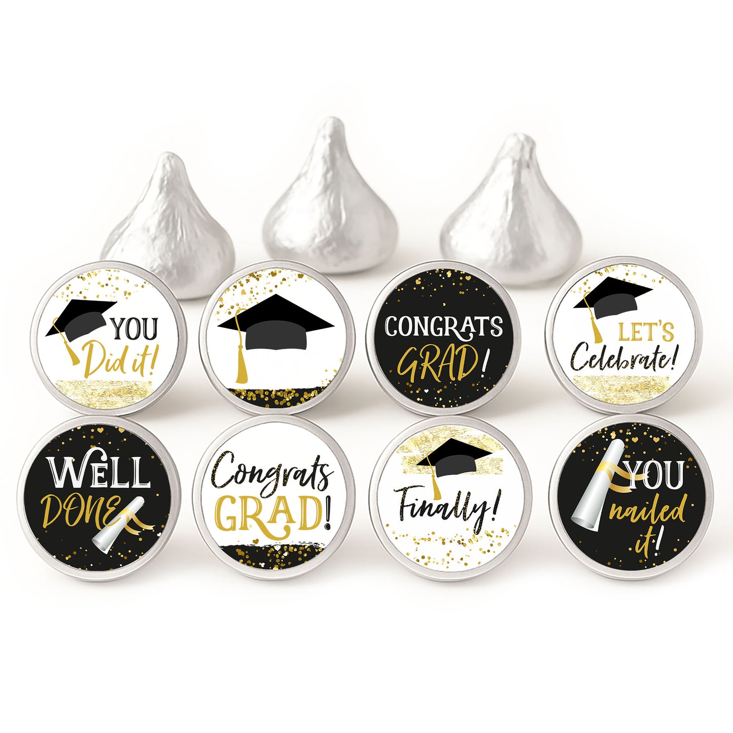 black gold graduation candy stickers for hershey kisses chocolates