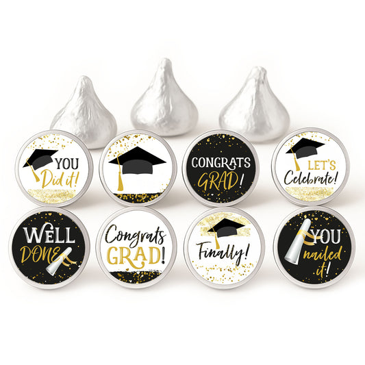 black gold graduation candy stickers for hershey kisses chocolates