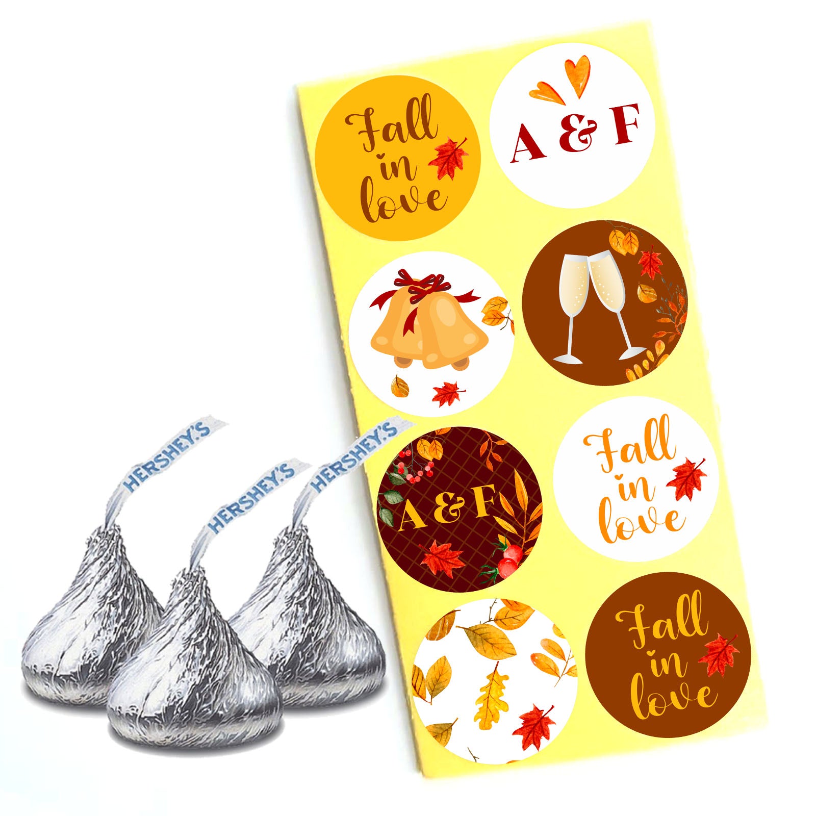 Personalized Fall in Love Hershey's Kisses Sticker Labels