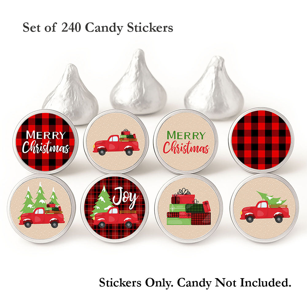 Red Truck Christmas Sticker Labels for Hershey's Kisses Chocolates