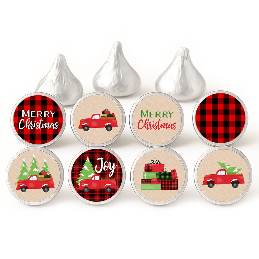 Red truck Christmas sticker labels for Hershey's Kisses from Adore By Nat