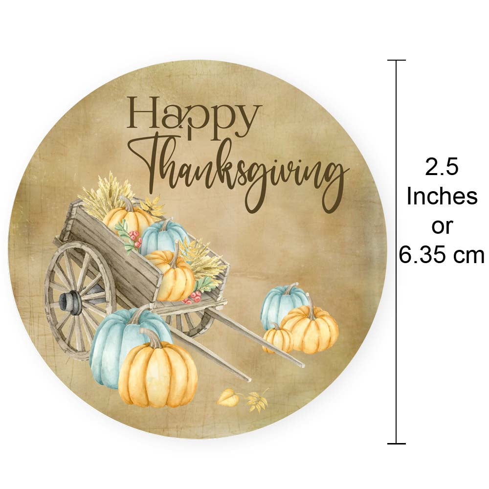 2.5 inch (6.35 cm) Happy Thanksgiving rustic pumpkin sticker – round farmhouse harvest label