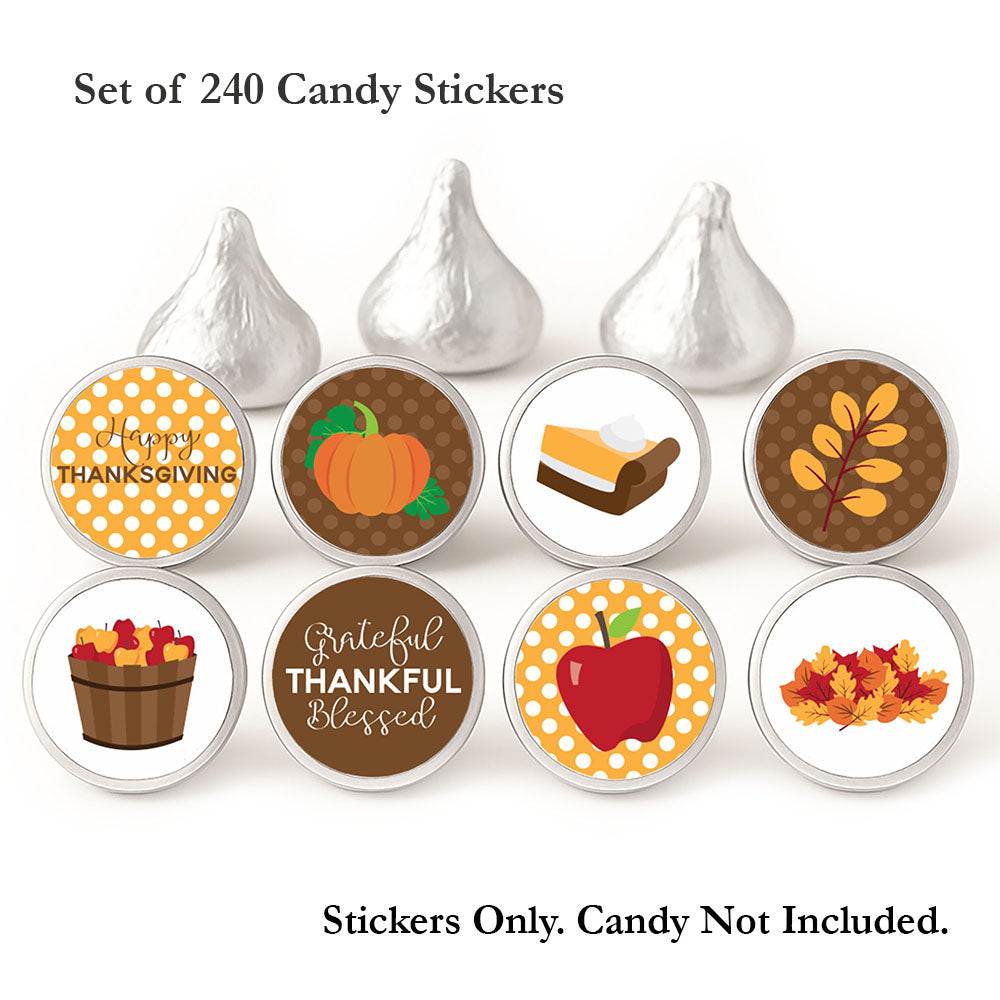 Thanksgiving Candy Stickers – 240 Round Labels (0.75") for Fall Party Favors, Friendsgiving & Autumn Celebrations