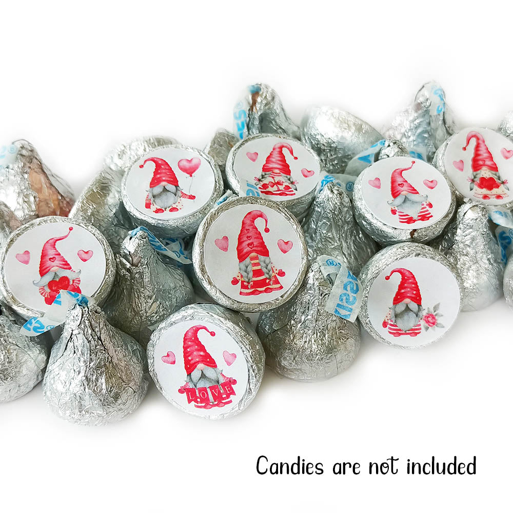 Valentine's Day Gnome Sticker Labels for Hershey's Kisses Chocolates