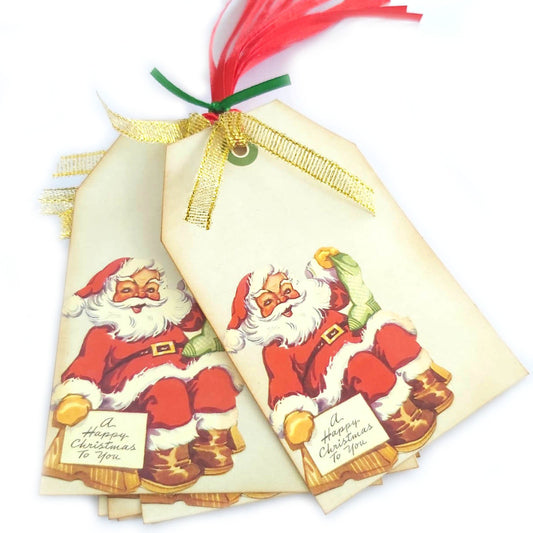 Vintage A Happy Christmas To You Santa Gift Tags